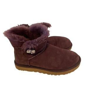 UGG Purple Boots with Fur and Jewel Buttons Size 7